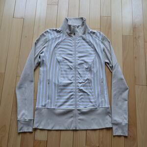 lululemon athletica Beige and White Striped Zip Jacket